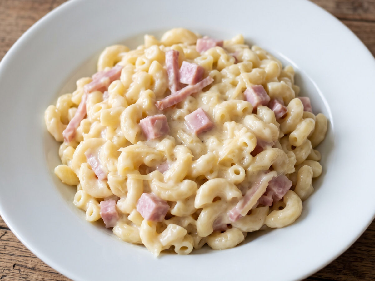 Coquillettes au jambon mit cremiger Käse-Béchamel