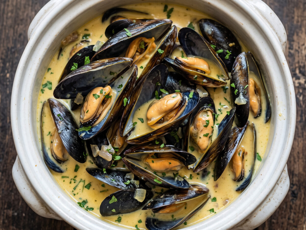 Cremige Muscheln mit Curry