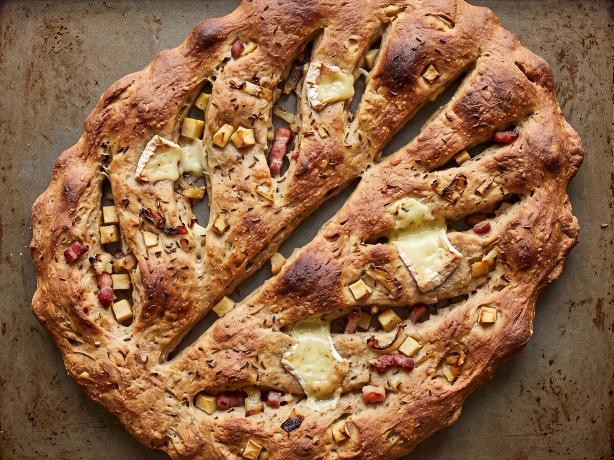 Fougasse à la normande mit Apfel und Camembert