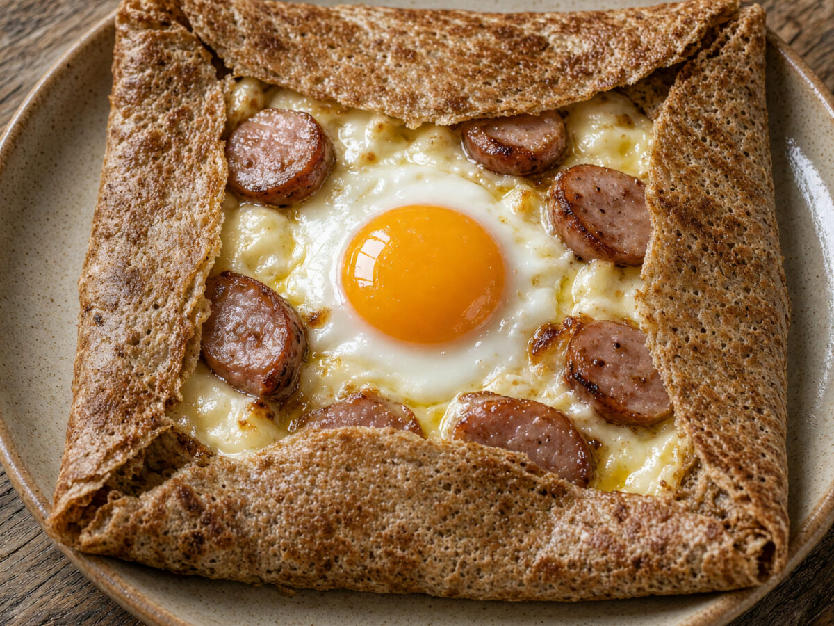 Galette Viroise: Andouille, Camembert und Ei