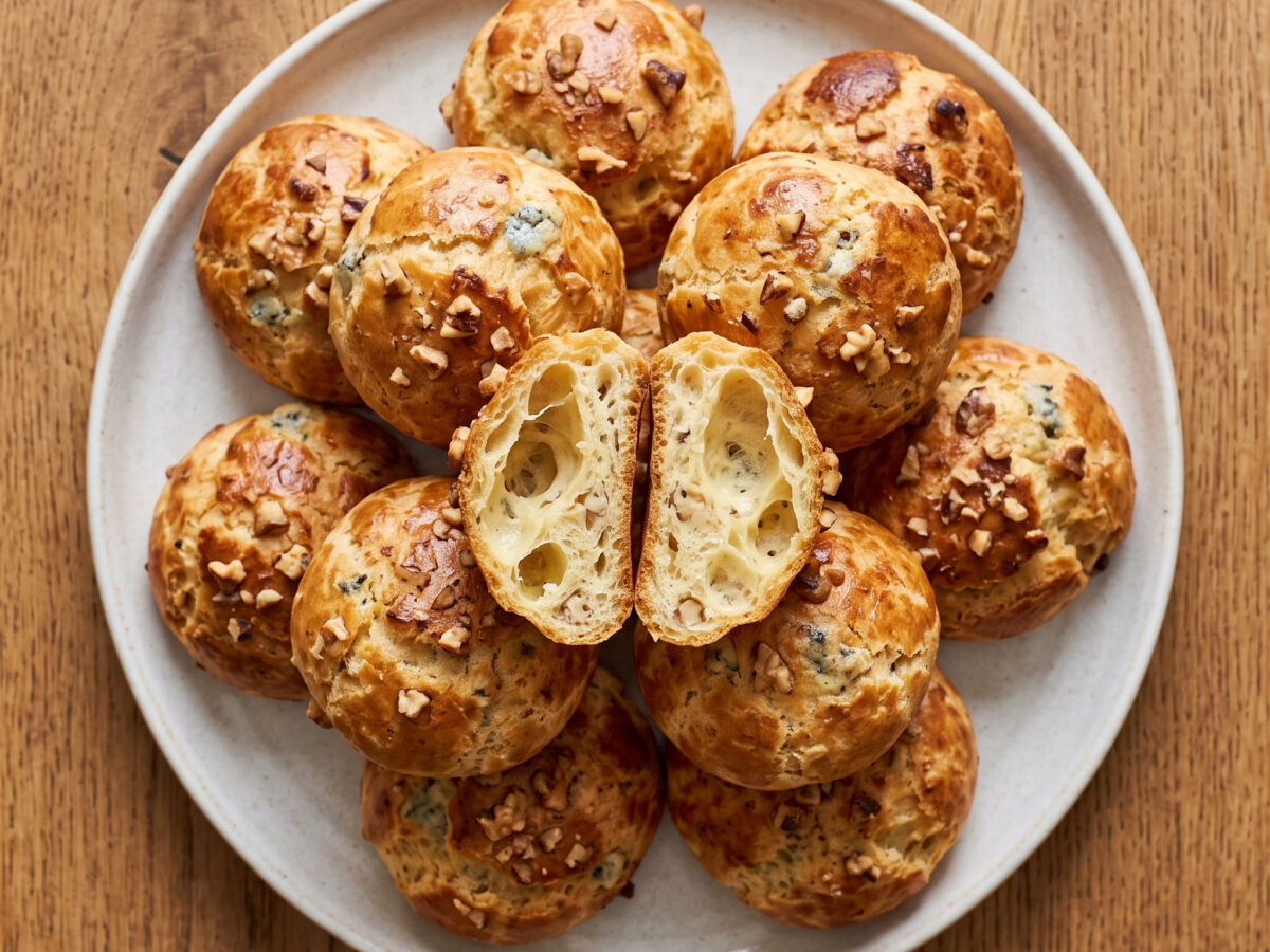 Gougères mit Bleu d’Auvergne und Walnüssen