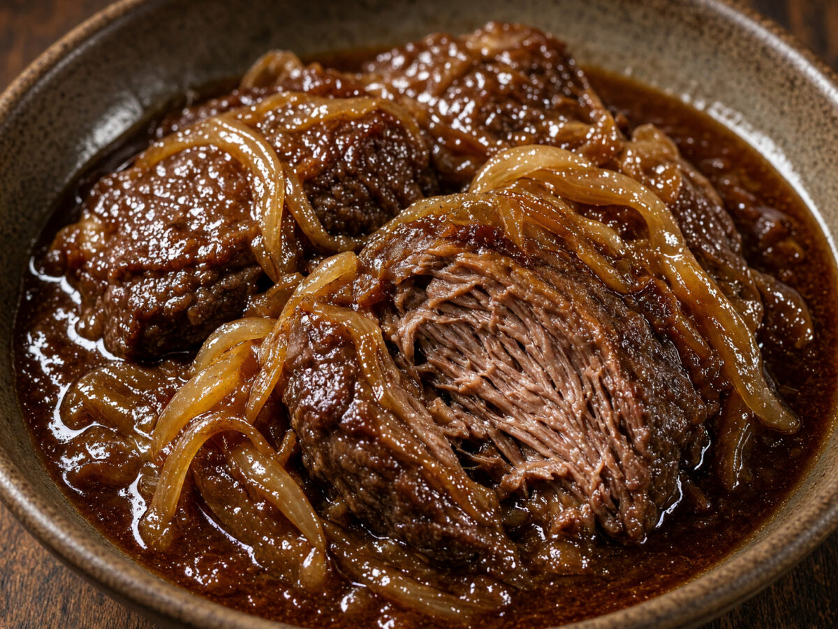 Grillade des mariniers du Rhône: Rinderbug mit Rotwein und Zwiebeln