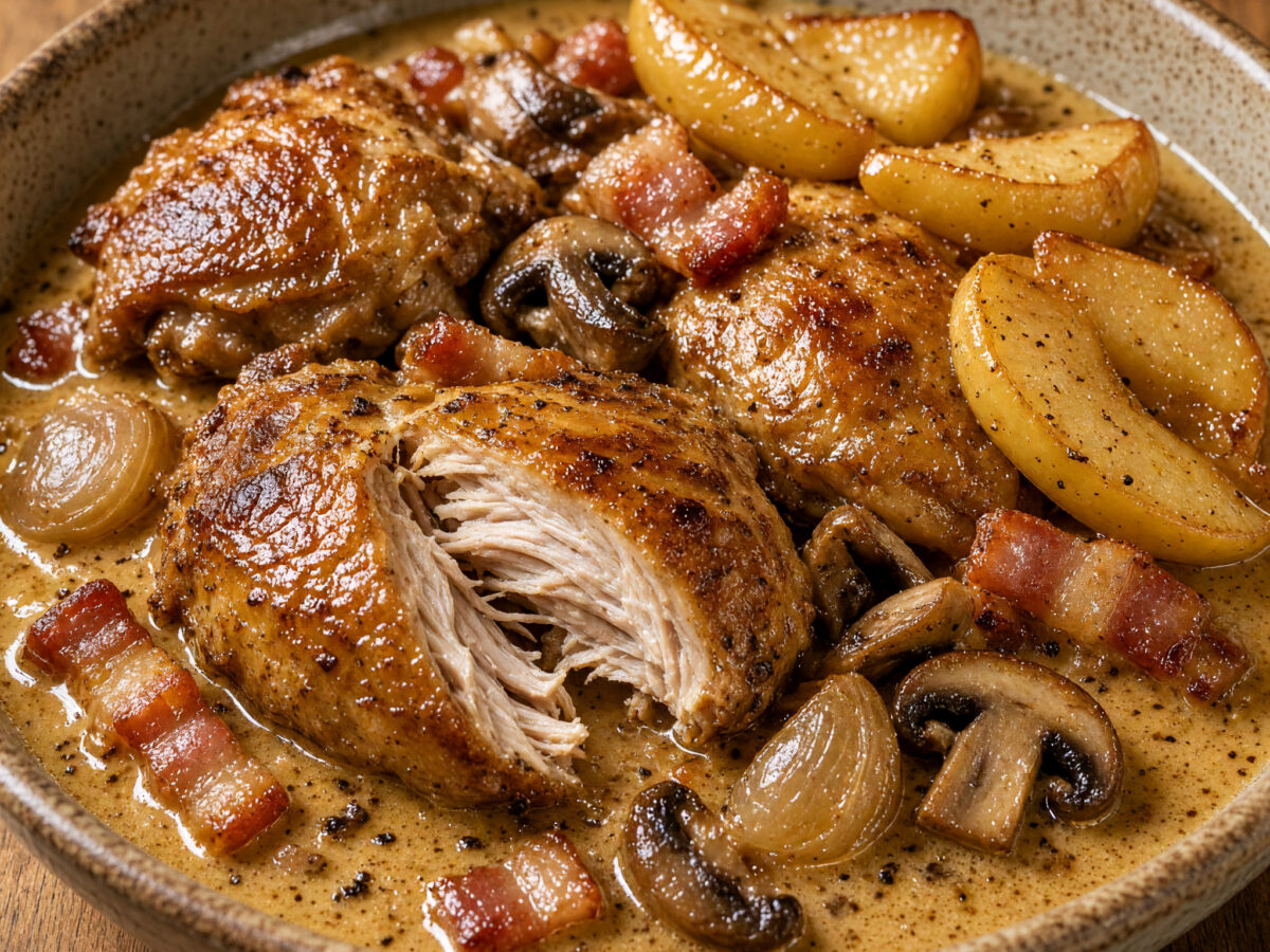 Kaninchen, Cidre und goldene Apfelspalten