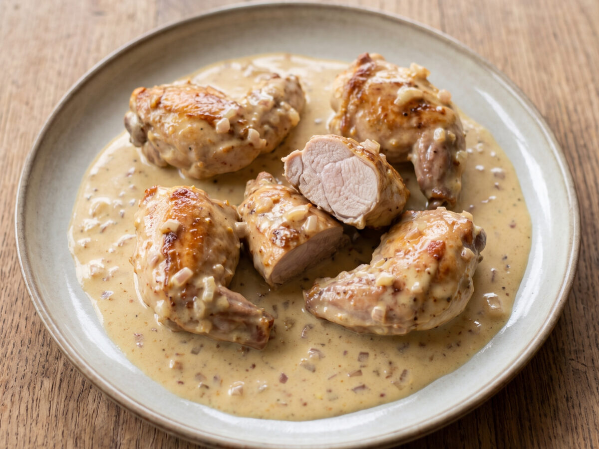 Lapin à la moutarde – Kaninchen in Senfsauce