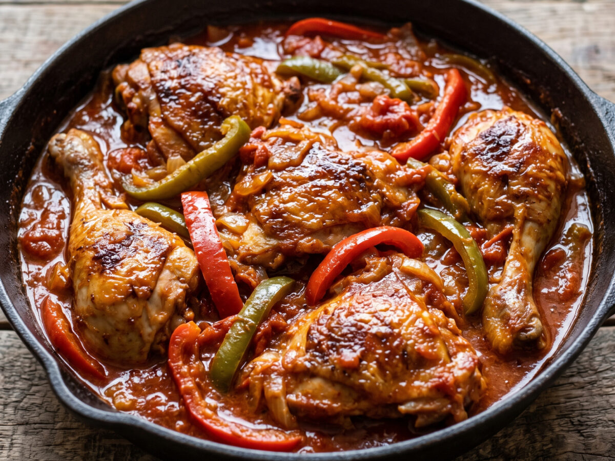 Poulet basquaise: Hähnchen in baskischer Piperade