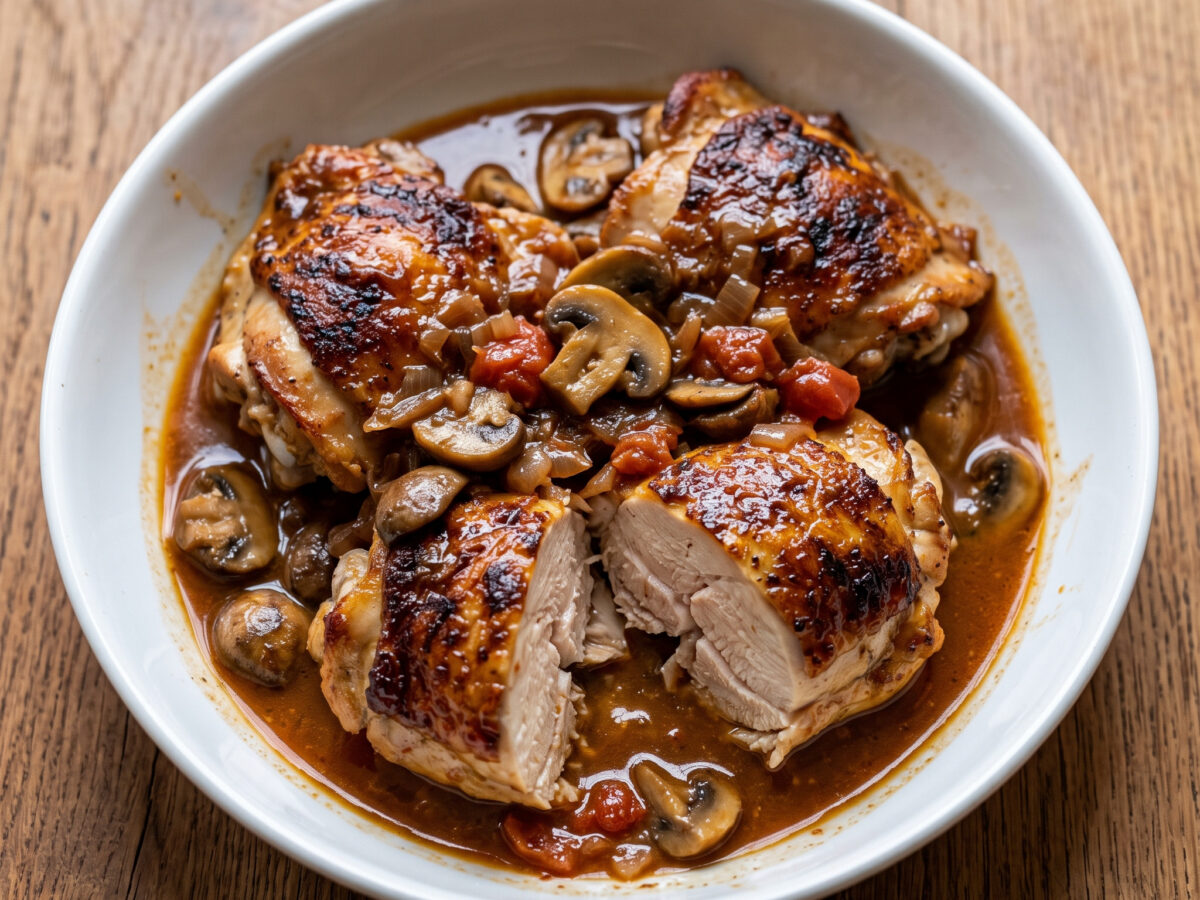 Poulet sauté chasseur – Hähnchen mit kräftiger Pilzsauce