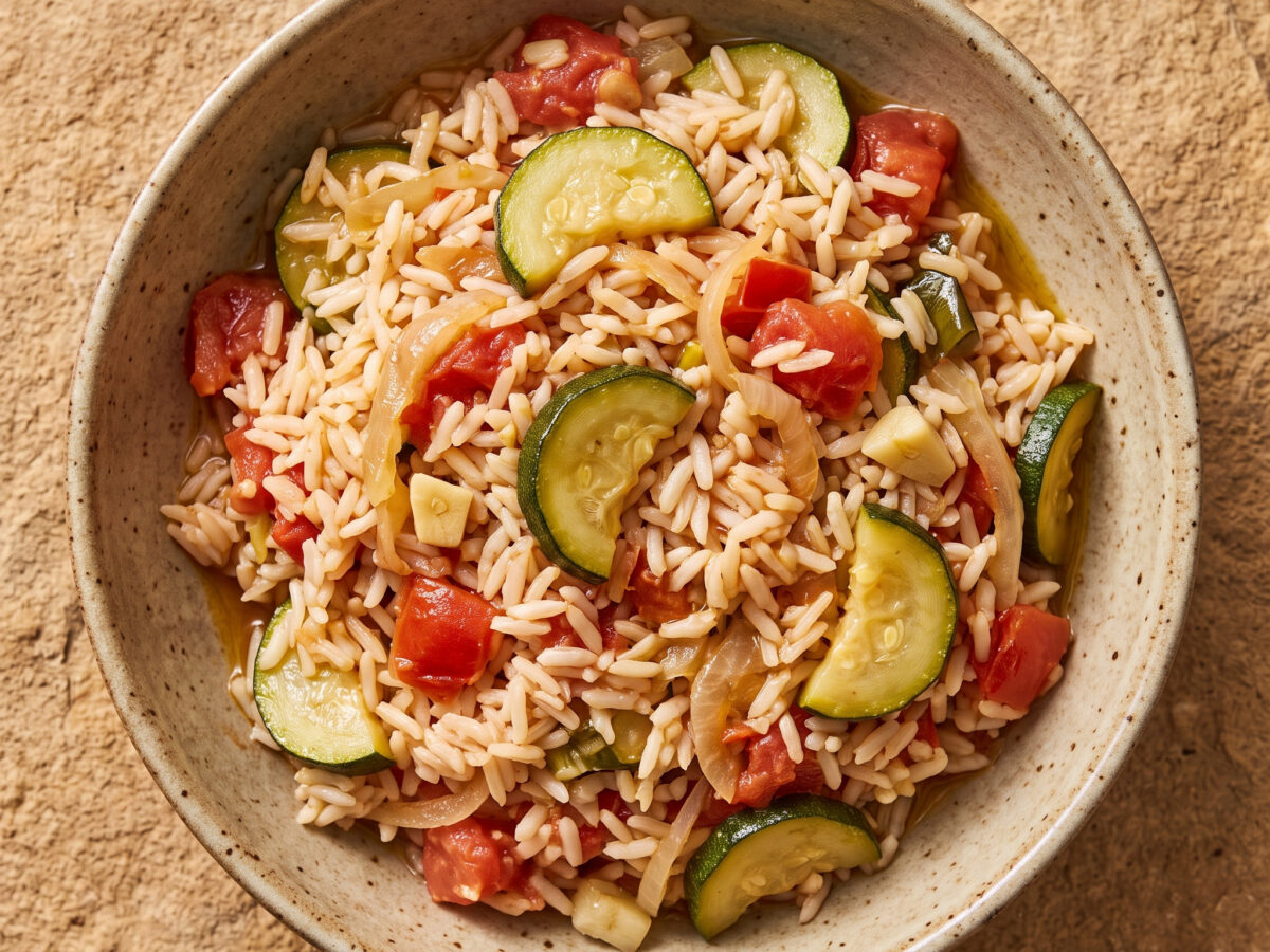 Riz à la provençale: körniger Reis mit geschmortem Gemüse