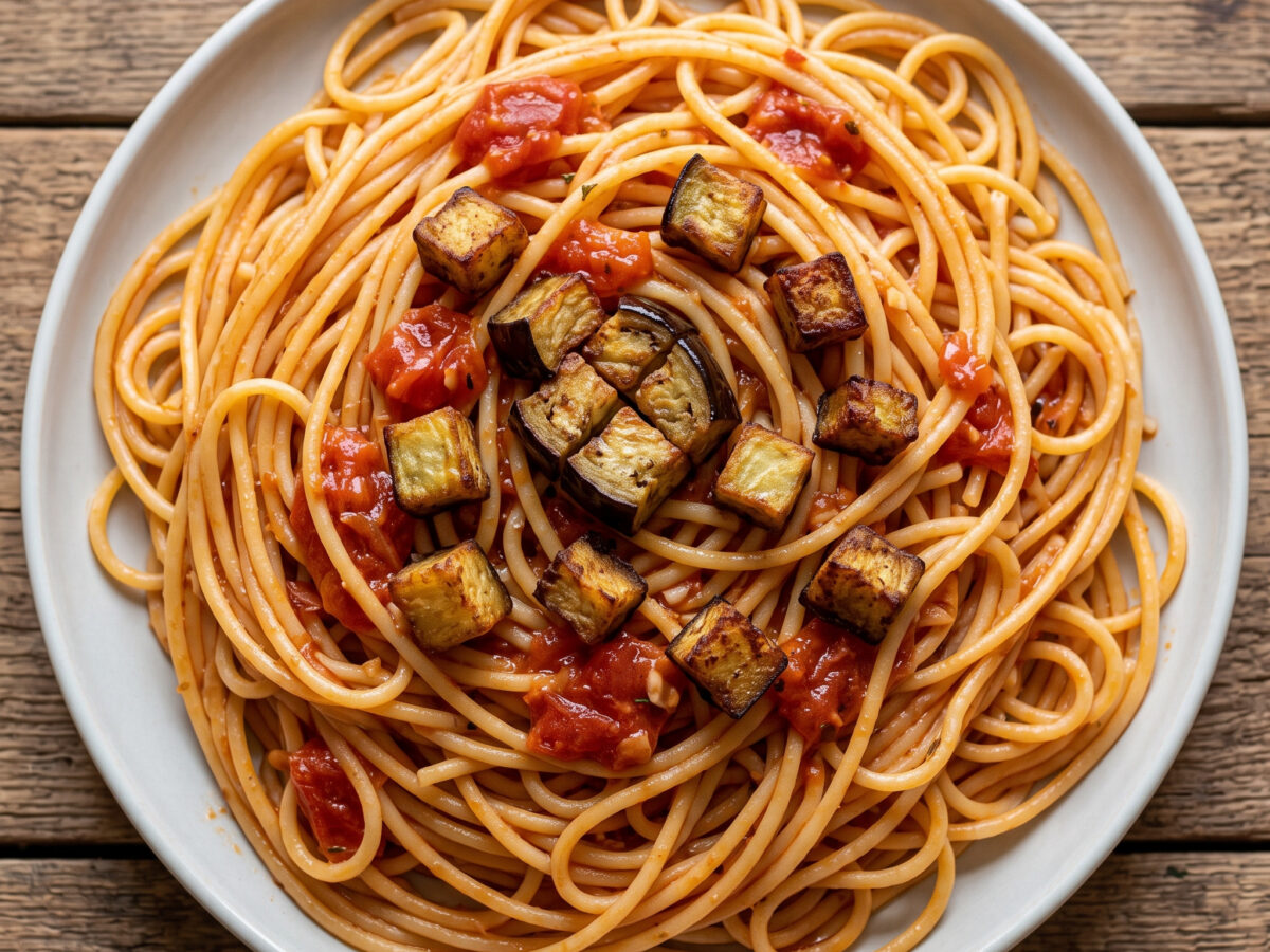 Spaghetti Antillaises mit Aubergine aus Martinique