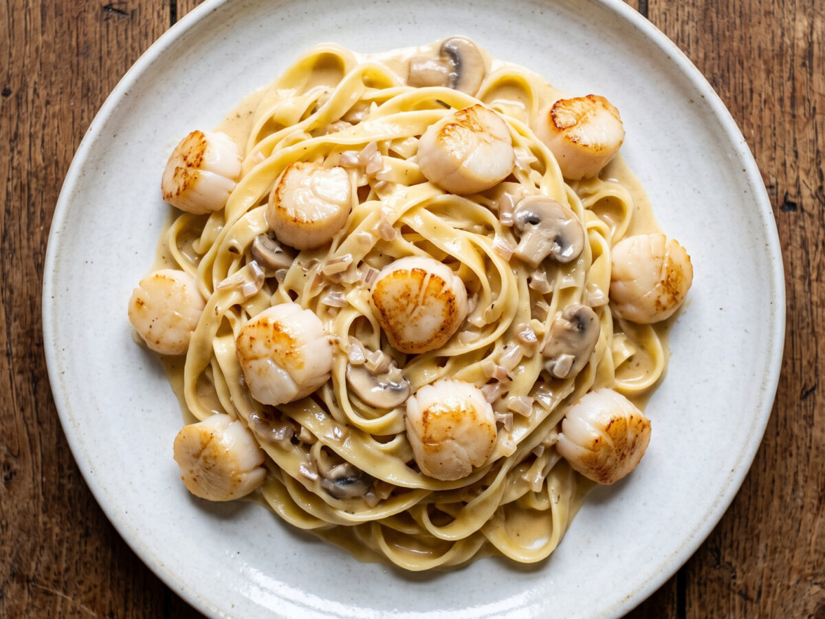 Tagliatelles aux noix de Saint-Jacques au cidre