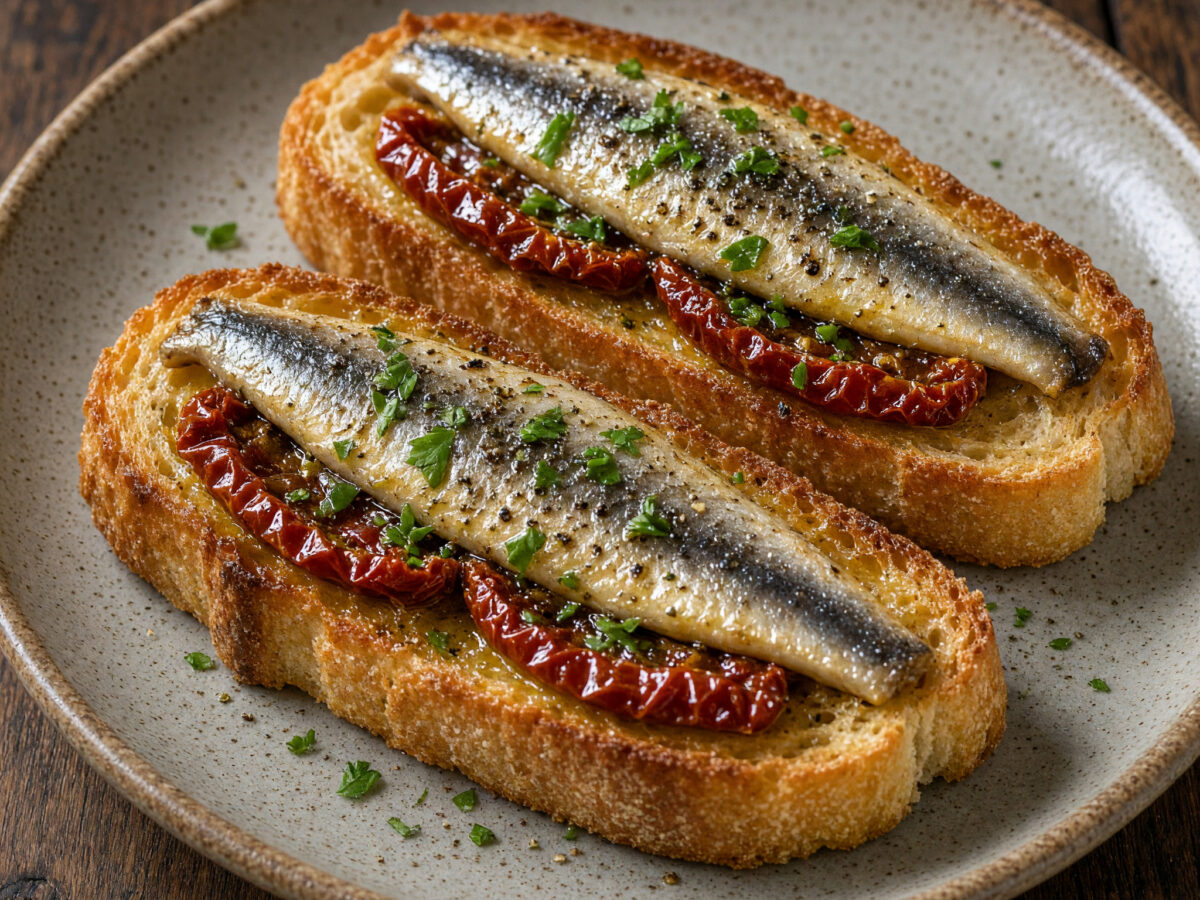 Tartines de sardines et tomates séchées